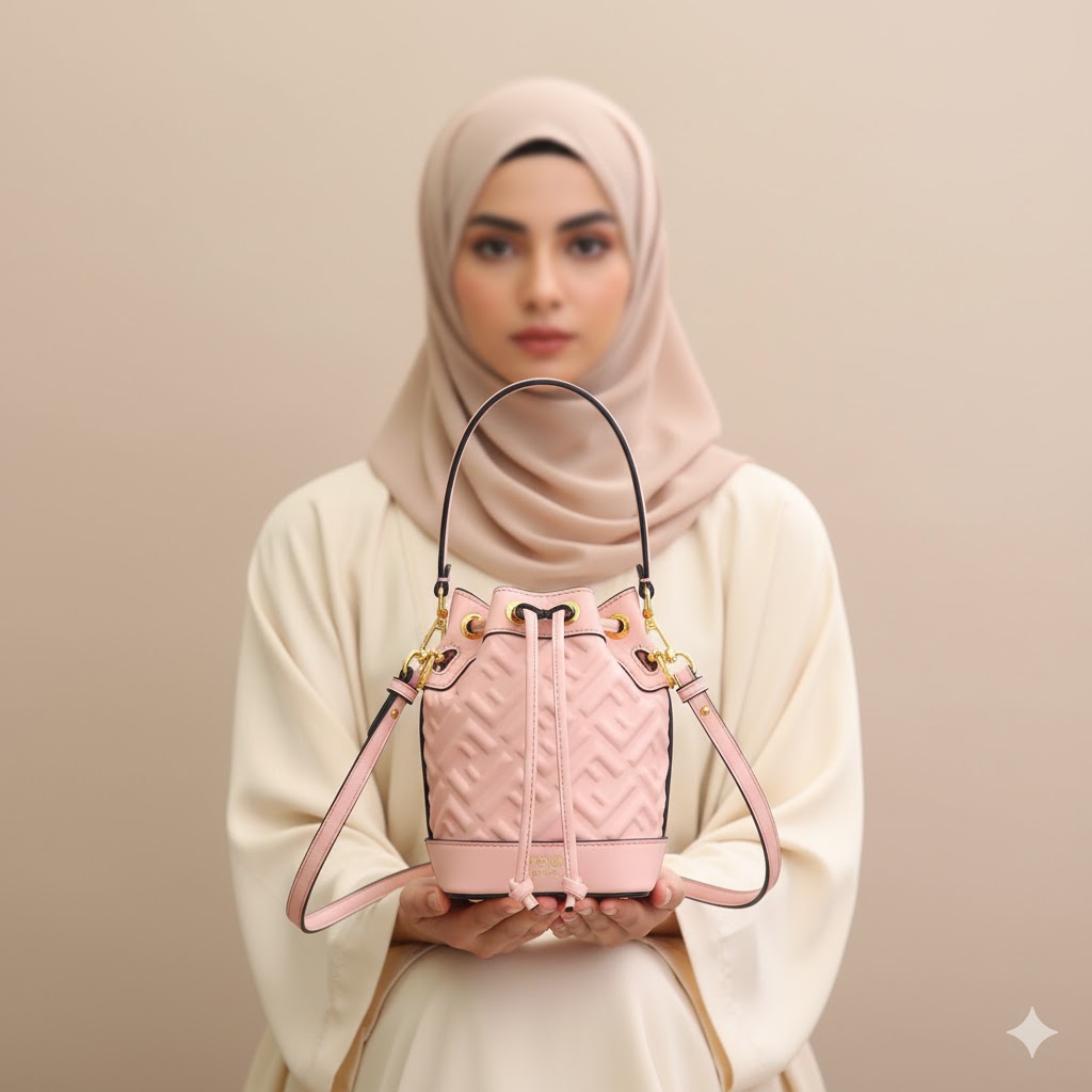 FENDI Women’s Designer Bucket Handbag – Brown Monogram Luxury Purse | Premium Fashion Bag in Dubai, UAE